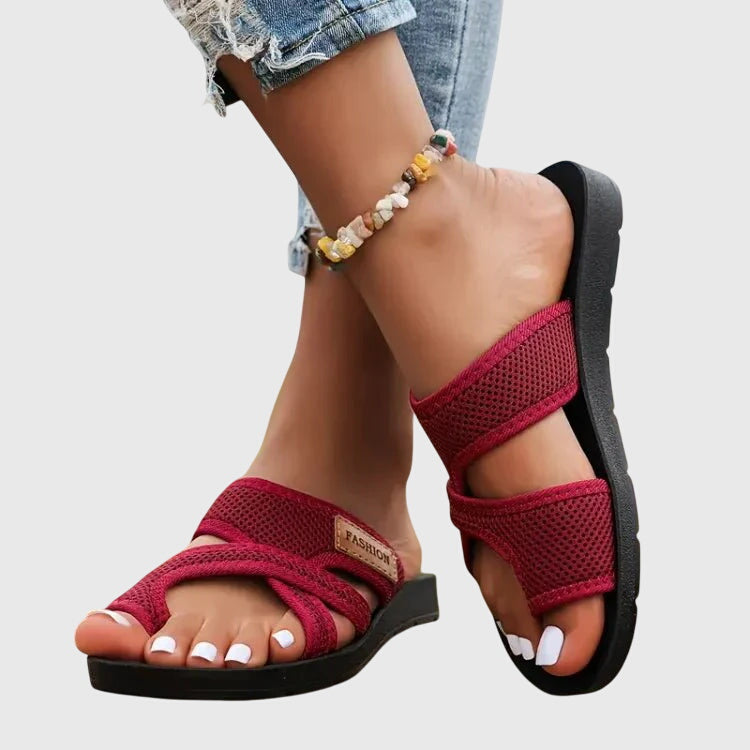 Effortless Mesh Toe Ring Sandal for Women with Crisscross Strap Adjustable Platform Casual Style