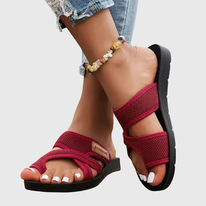 Effortless Mesh Toe Ring Sandal for Women with Crisscross Strap Adjustable Platform Casual Style