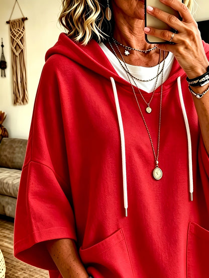 Easy Fleece Oversized Hoodie for Women with Drawstring Hood Batwing Sleeve Kangaroo Pocket Easy Style