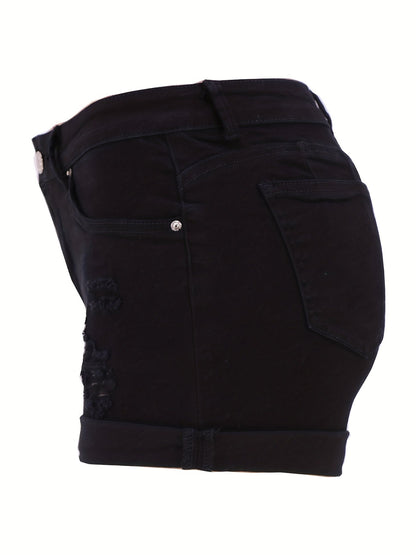 Effortless Distressed Denim Shorts for Women with High Waisted Cuffed Hem Casual Style