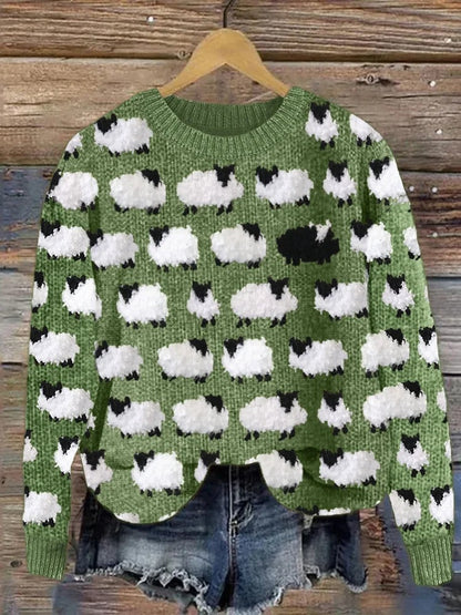 Comfortable Christmas Tree Print Sweater for Women with Crew Neck Long Sleeve Relaxed Oversized Knit Style