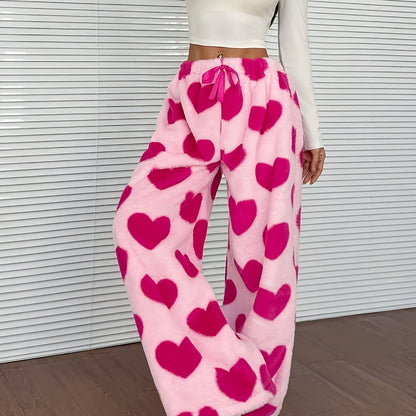 Warm Plaid Plush Sweatpants for Women with Elastic Drawstring Wide Leg Fleece Loungewear Style