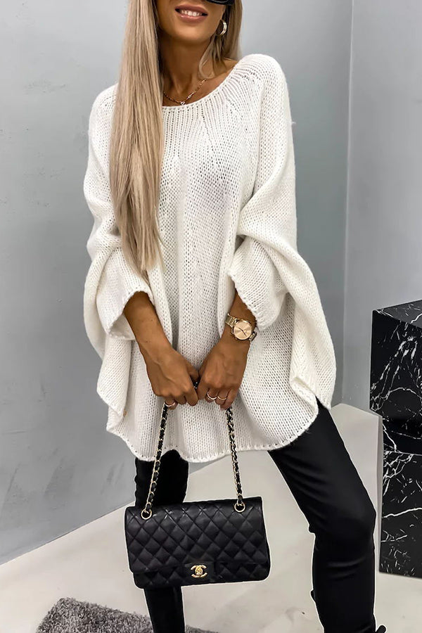 Comfortable Knit Sweater for Women with Crew Neck Batwing Sleeve Relaxed Oversized Style