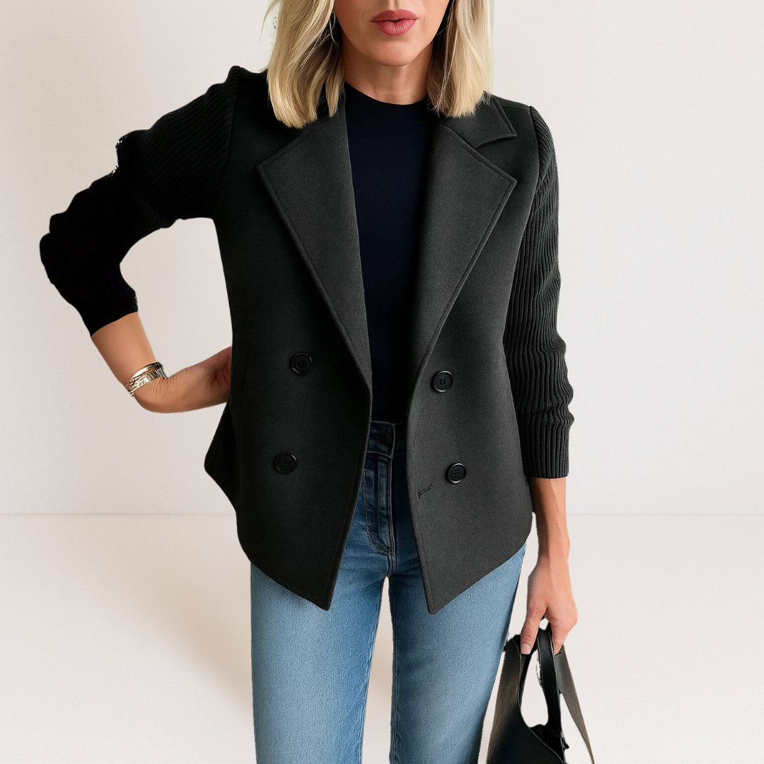 Women's Double Breasted Knit Sleeve Blazer