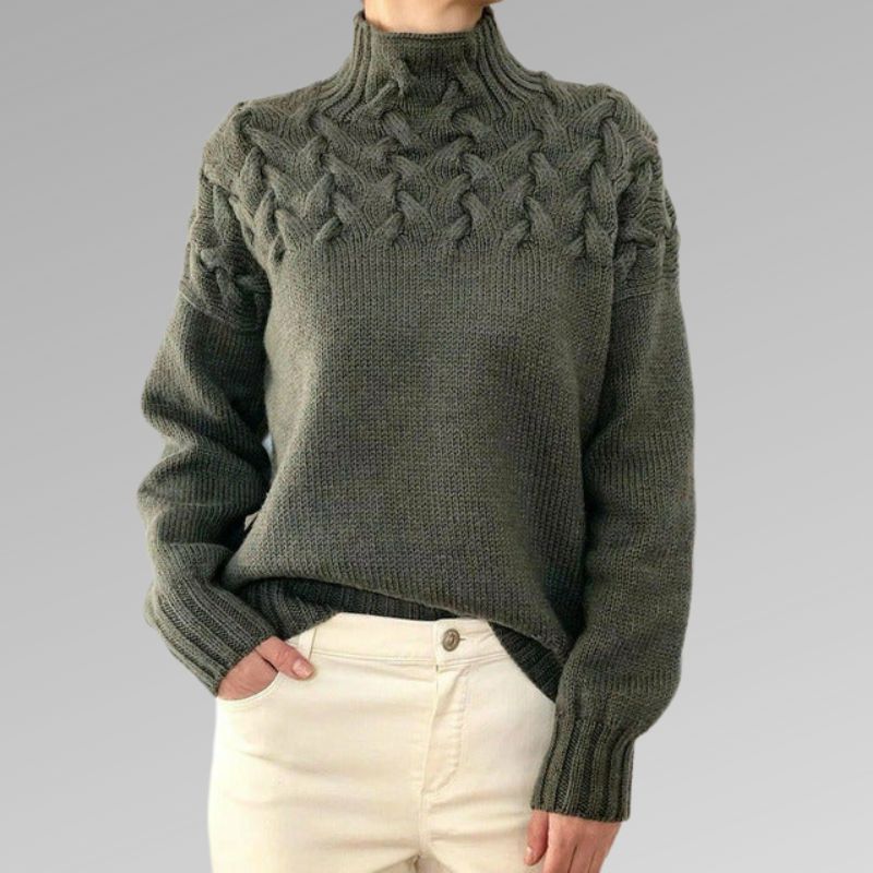Comfortable Cable Knit Sweater for Women with Mock Neck Long Sleeve Chunky Oversized Style