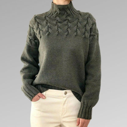 Comfortable Cable Knit Sweater for Women with Mock Neck Long Sleeve Chunky Oversized Style