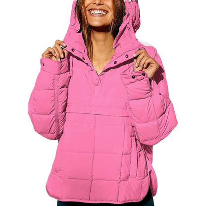 Women's Oversized Quilted Snap Collar Pullover Jacket