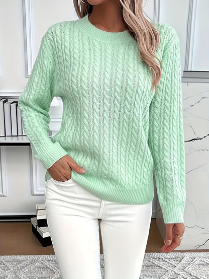 Comfortable Cable Knit Sweater for Women with Crew Neck Long Sleeve Relaxed Oversized Style