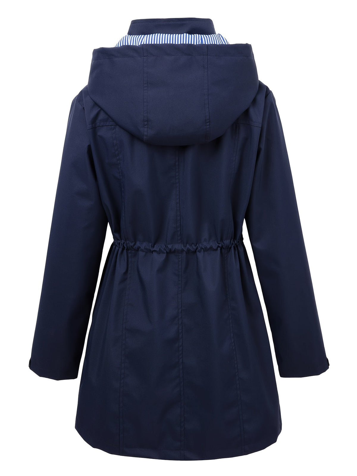 Stylish Hooded Rainwear Jacket for Women with Drawstring Waist Zip Front Long Windbreaker All Weather Style