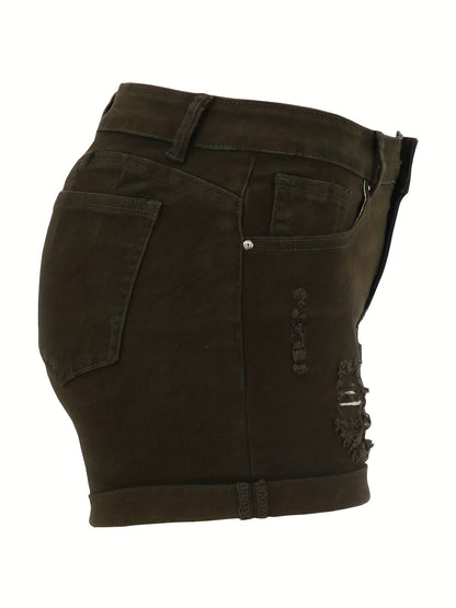 Effortless Distressed Denim Shorts for Women with High Waisted Cuffed Hem Casual Style