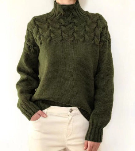 Comfortable Cable Knit Sweater for Women with Mock Neck Long Sleeve Chunky Oversized Style