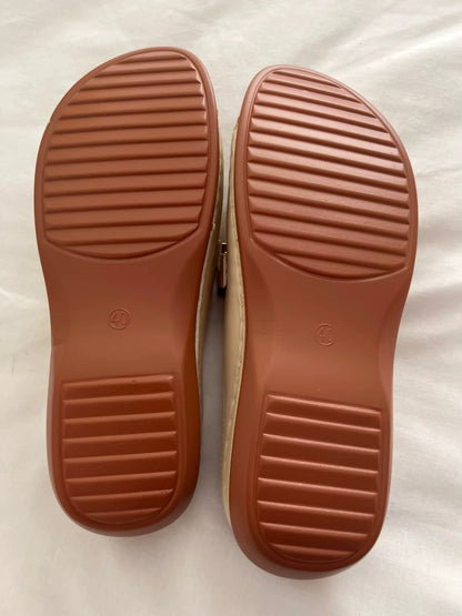 Comfortable Platform Slide Sandal for Women with Open Toe Metallic Buckle Wedge Style