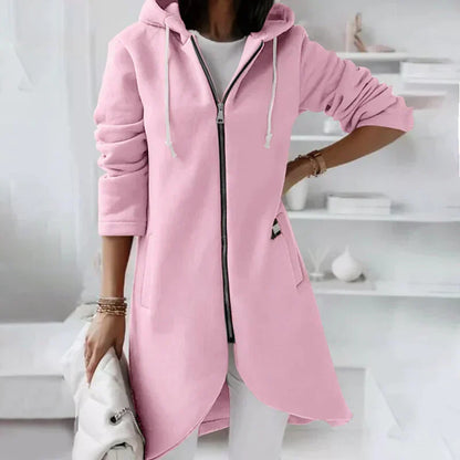 Effortless Longline Hoodie for Women with Drawstring Hood Long Sleeve Asymmetrical Hem Relaxed Style