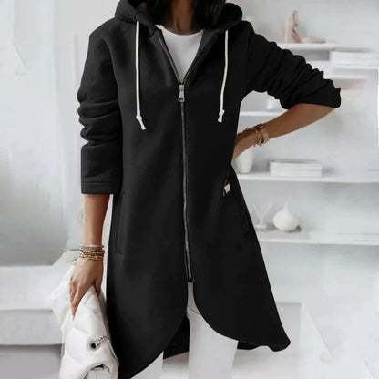 Effortless Longline Hoodie for Women with Drawstring Hood Long Sleeve Asymmetrical Hem Relaxed Style