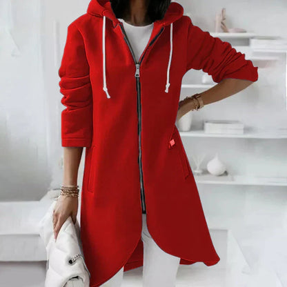 Effortless Longline Hoodie for Women with Drawstring Hood Long Sleeve Asymmetrical Hem Relaxed Style
