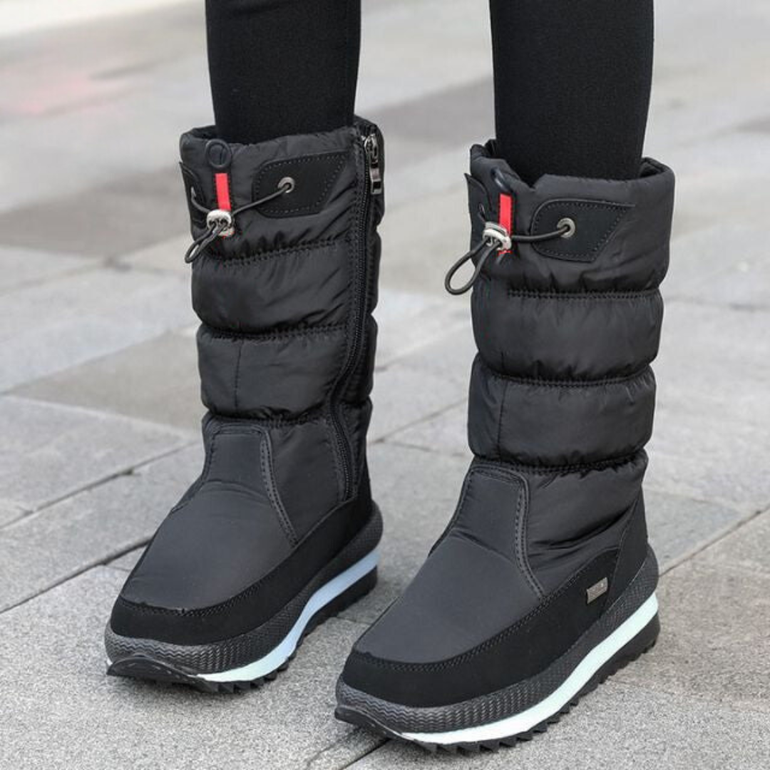 Cozy Quilted Rainproof Boots for Women with Waterproof Zipper Drawstring Platform Style
