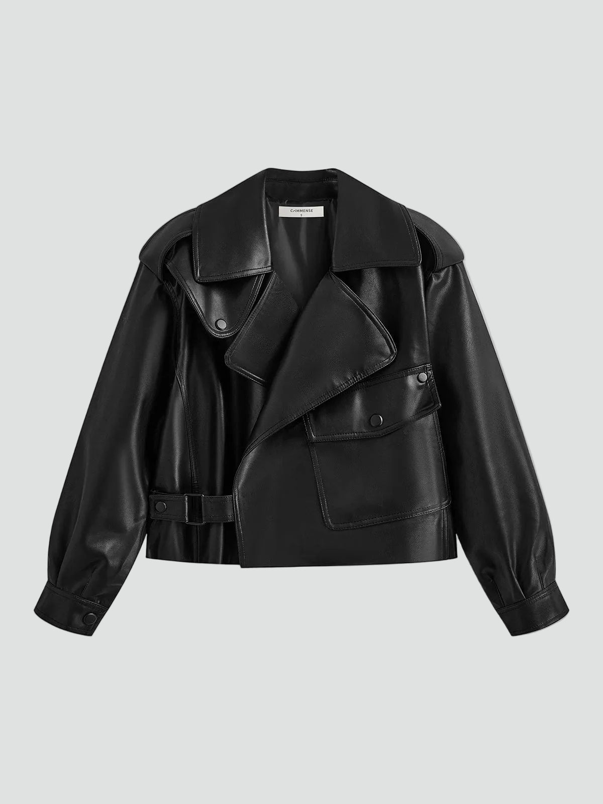 Women's Black Cropped Faux Leather Biker Jacket