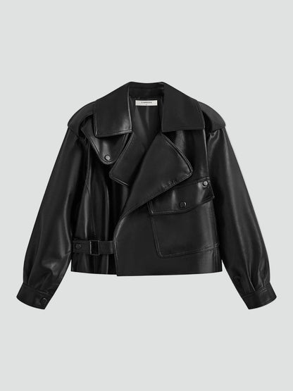 Women's Black Cropped Faux Leather Biker Jacket