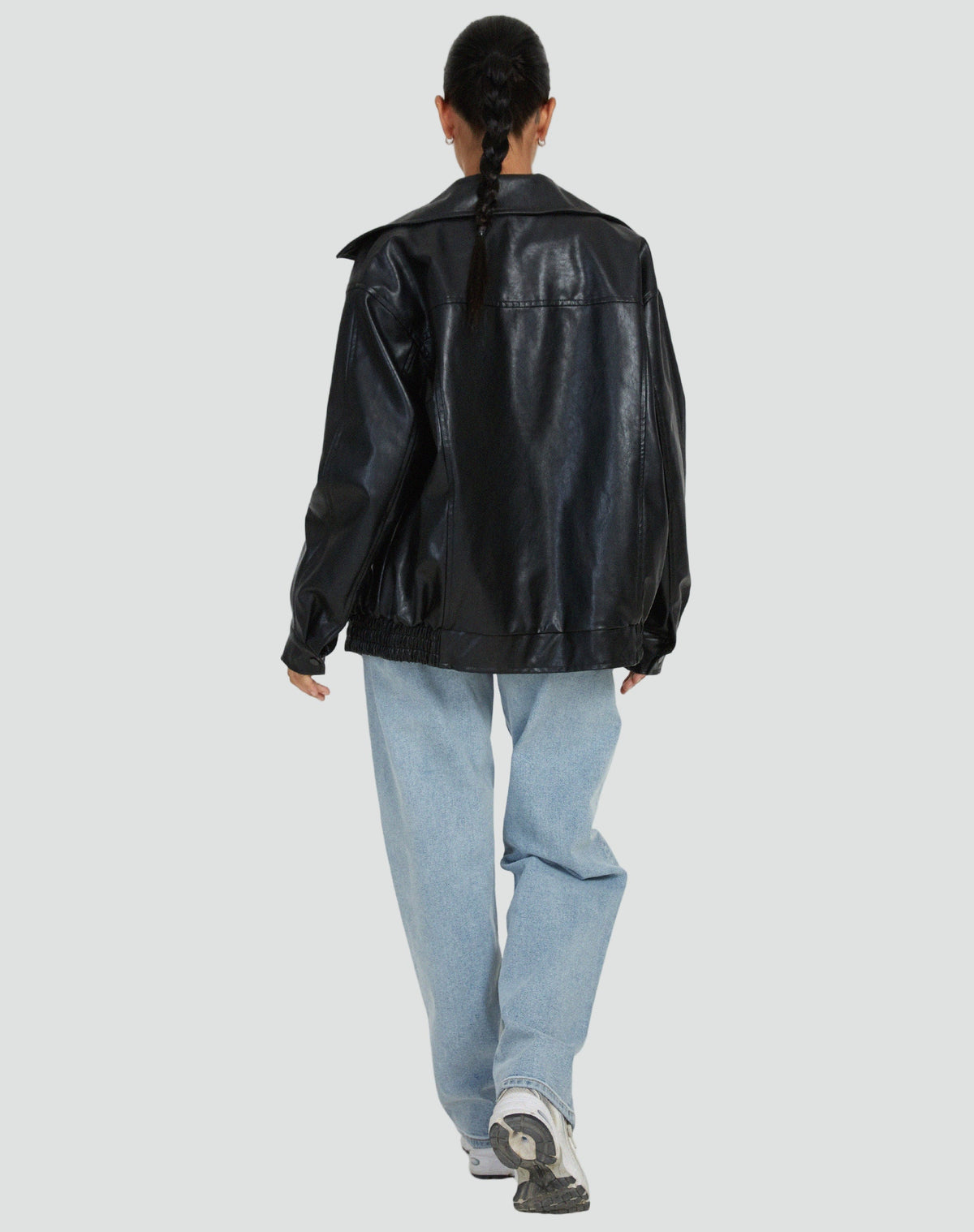 Women's Oversized Faux Leather Bomber Jacket