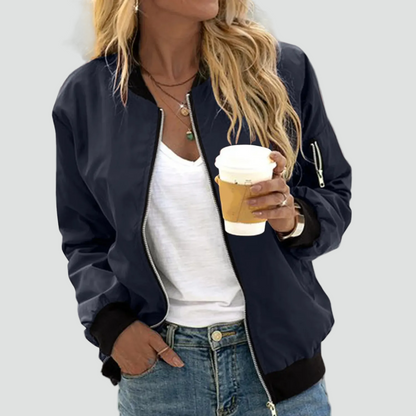 Women's Lightweight Zip Front Pockets Bomber Jacket