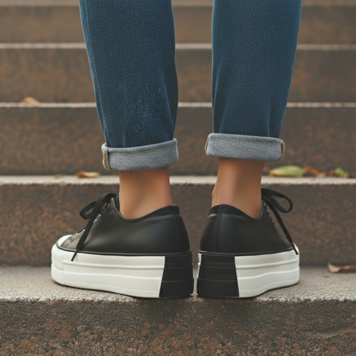 Stylish Platform Sneaker for Women with Lace Up Contrast Toe Chunky Sole Casual Style