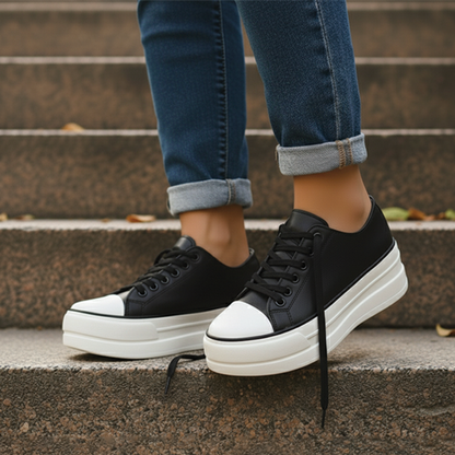 Stylish Platform Sneaker for Women with Lace Up Contrast Toe Chunky Sole Casual Style