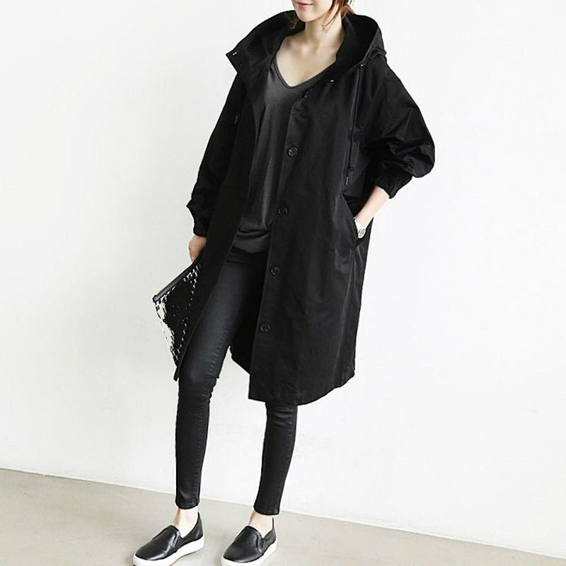 Women's Oversized Hooded Button Trench Coat