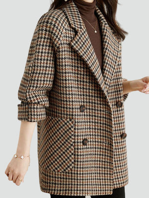 Women's Houndstooth Notch Lapel Wool Coat