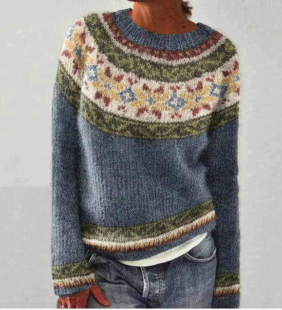 Comfortable Striped Knit Sweater for Women with Crew Neck Long Sleeve Relaxed Oversized Style
