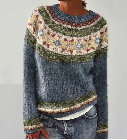 Comfortable Striped Knit Sweater for Women with Crew Neck Long Sleeve Relaxed Oversized Style