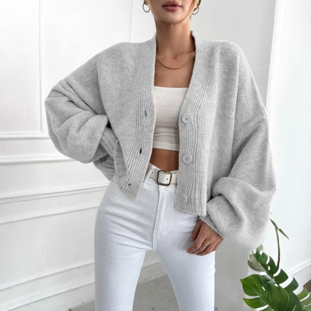 Women's Cropped Balloon Sleeve Cardigan