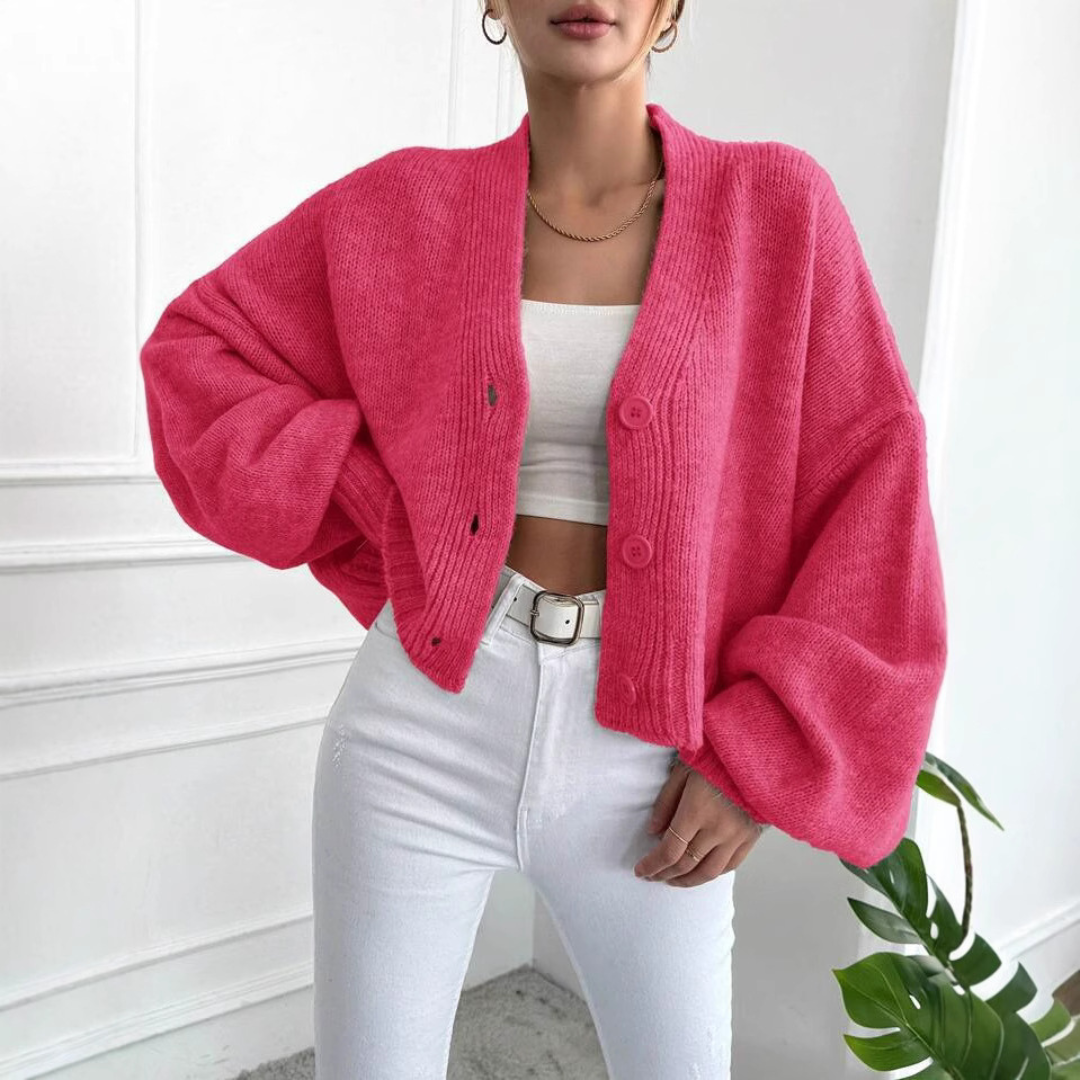 Women's Cropped Balloon Sleeve Cardigan