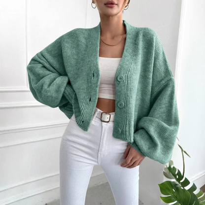 Women's Cropped Balloon Sleeve Cardigan