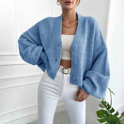 Women's Cropped Balloon Sleeve Cardigan