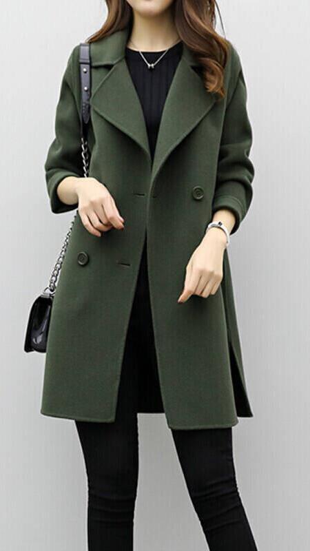 Women's Notch Lapel Single Breasted Wool Coat