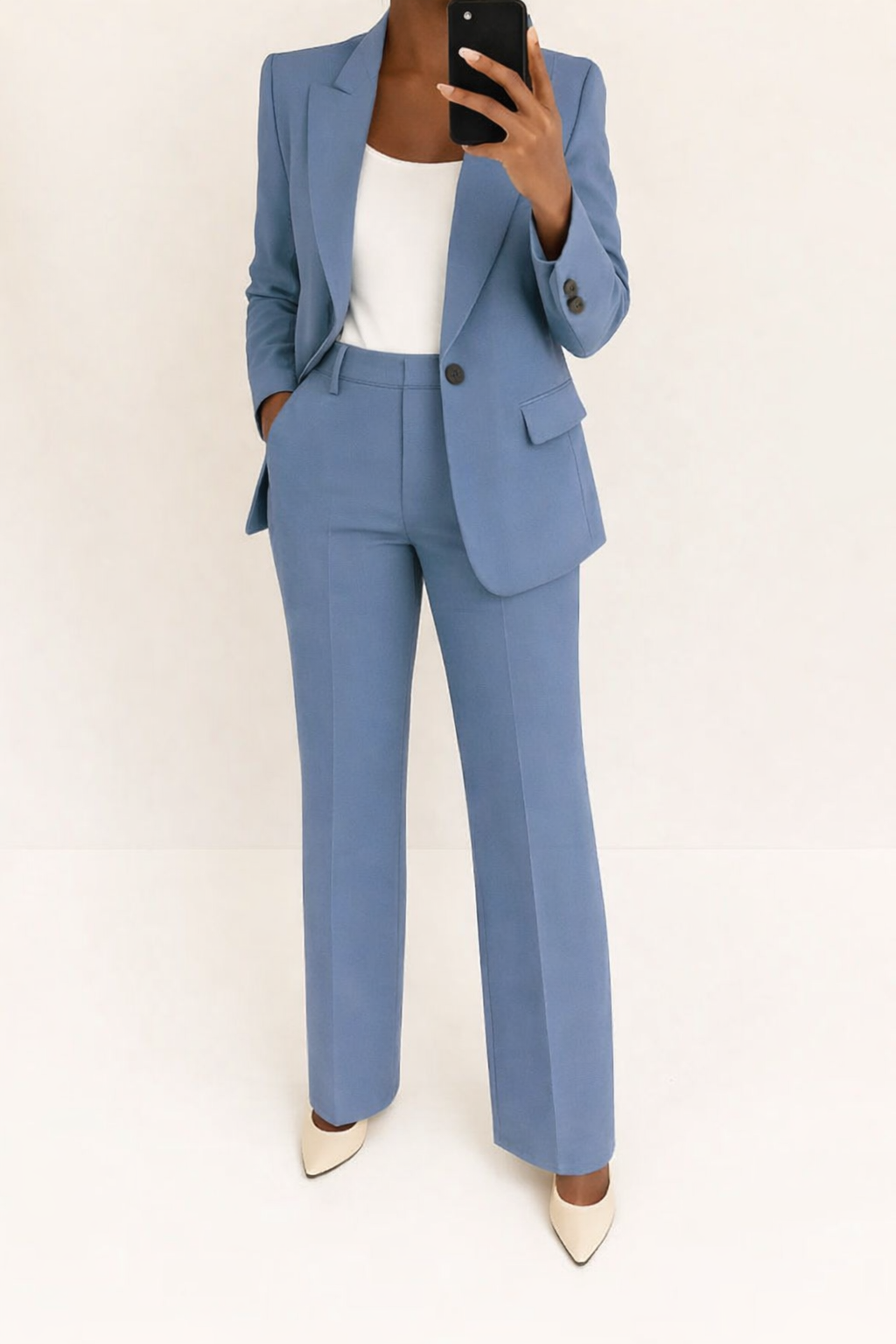 Elegant Tailored Blazer Set for Women with Notched Lapel Long Sleeve Wide Leg Trouser Two Piece Style