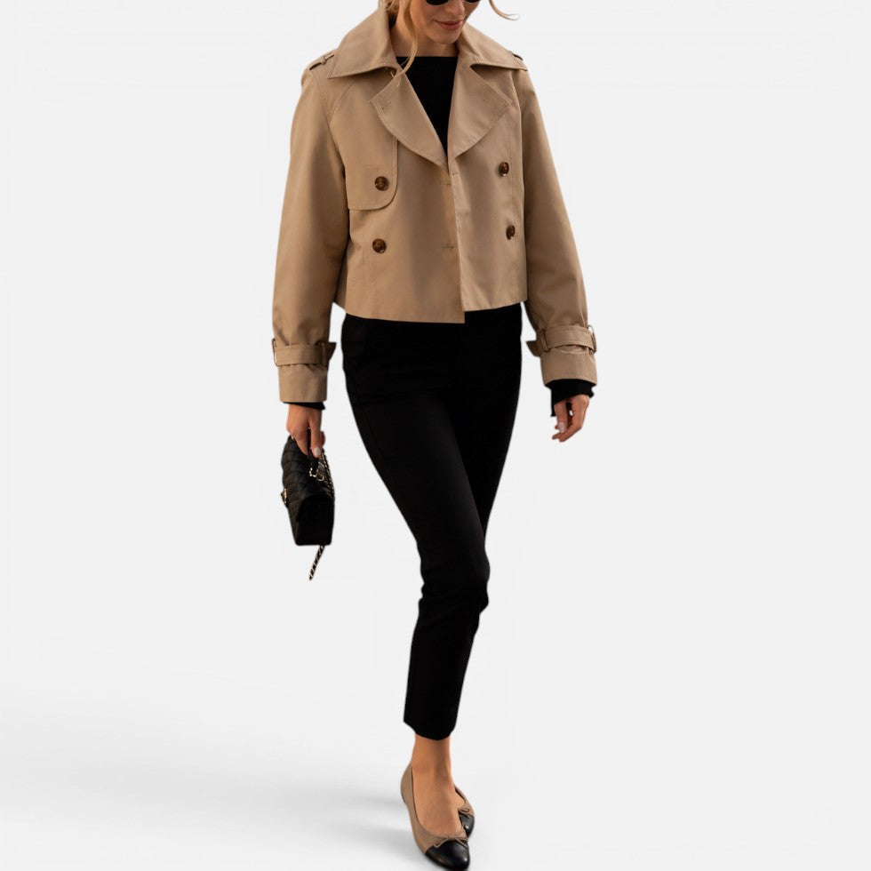 Women's Cropped Double Breasted Trench Coat
