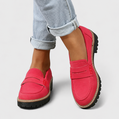 Comfortable Suede Penny Loafer for Women with Platform Chunky Lug Sole Slip On Casual Style