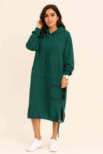 Comfortable Fleece Hoodie Dress for Women with Drawstring Hood Long Sleeve Kangaroo Pocket Relaxed Style