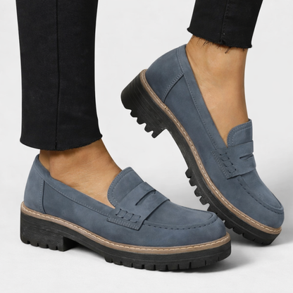 Comfortable Suede Penny Loafer for Women with Platform Chunky Lug Sole Slip On Casual Style