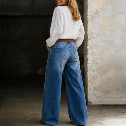 Effortless Blue Wide Leg High Waisted Jeans for Women with Denim Relaxed Casual Style