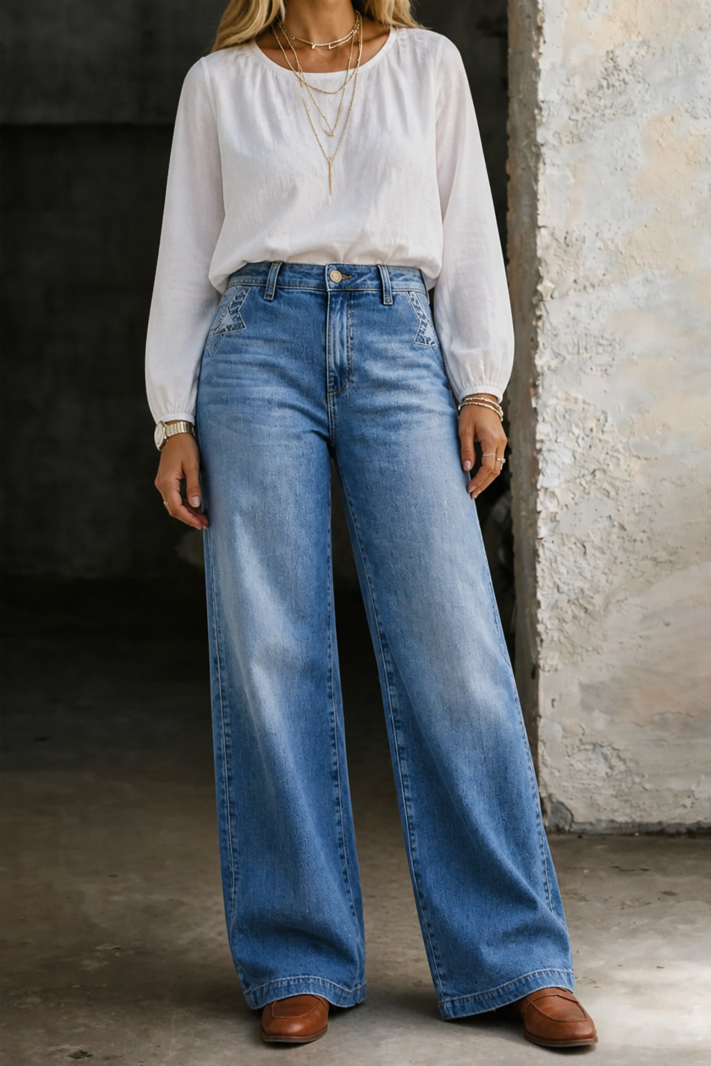 Effortless Blue Wide Leg High Waisted Jeans for Women with Denim Relaxed Casual Style