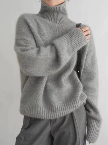 Comfortable Ribbed Knit Sweater for Women with High Neck Long Sleeve Relaxed Oversized Style