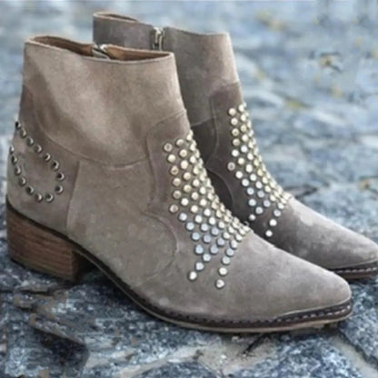 Women's Studded Suede Pointed Toe Ankle Boots