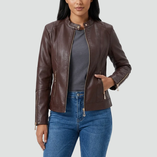 Women's Faux Leather Zip Biker Jacket