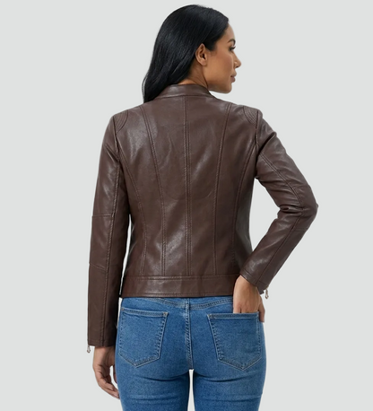 Women's Faux Leather Zip Biker Jacket