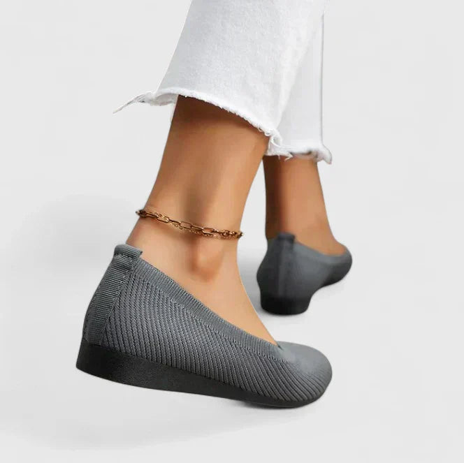 Comfortable Knit Ballet Flat for Women with Round Toe Slip On Low Wedge Casual Style