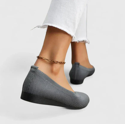 Comfortable Knit Ballet Flat for Women with Round Toe Slip On Low Wedge Casual Style