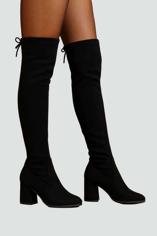 Women's Suede Tie Back Knee High Boots