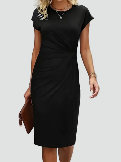 Elegant Cocktail Dress for Women with Round Neck Cap Sleeve Twist Waist Bodycon Style